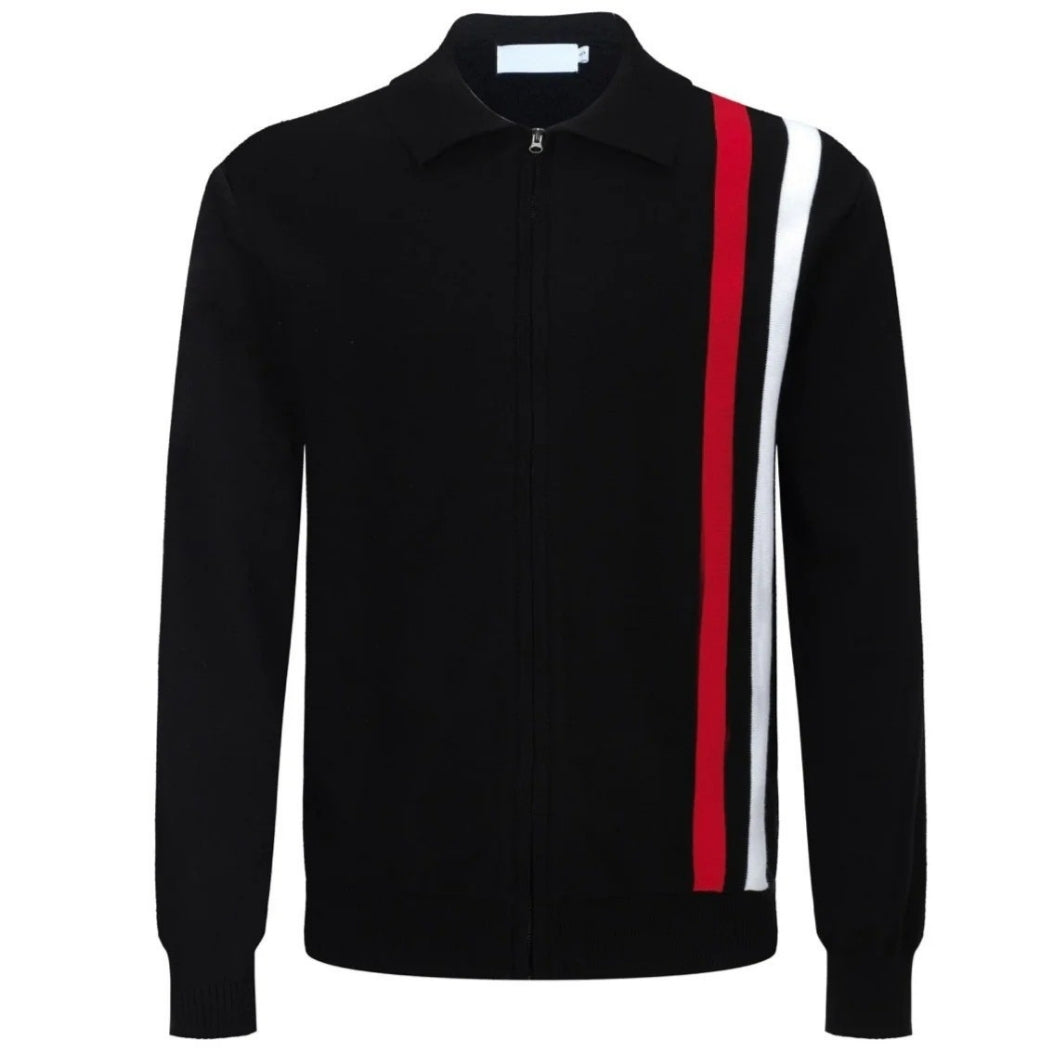 Veste en maille zippée rétro – Noir vintage