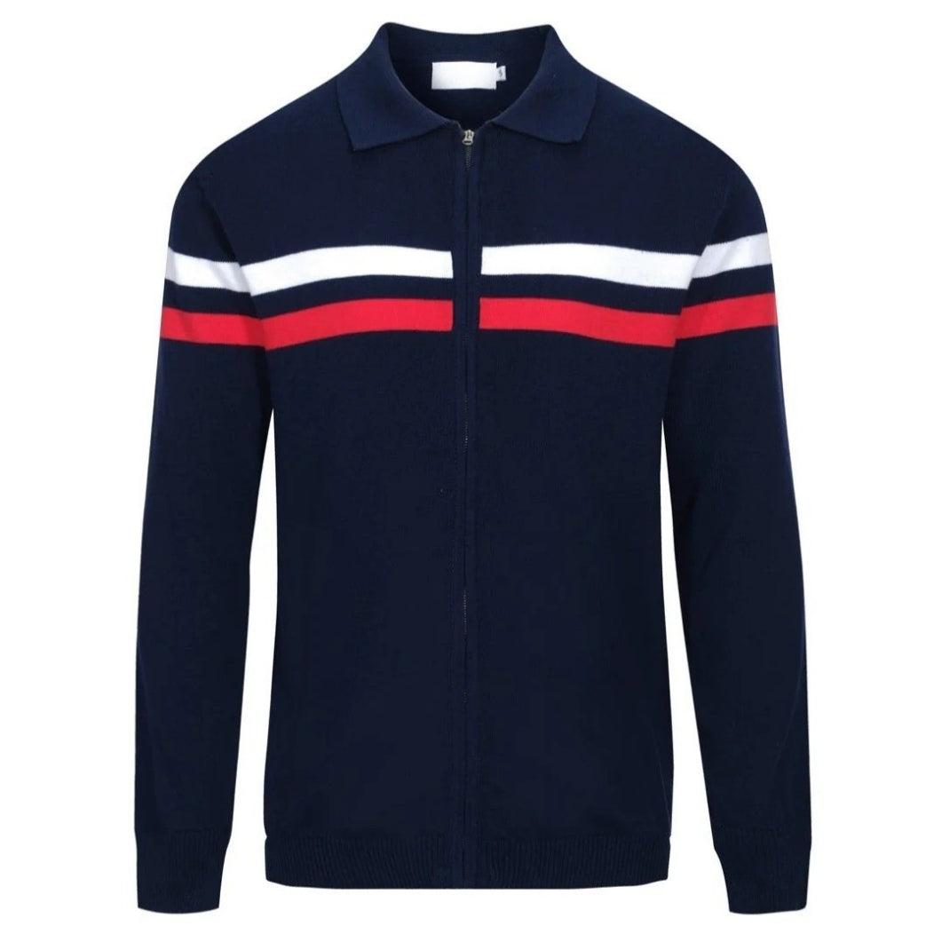 Veste en maille zippée rétro – Bleu marine vintage
