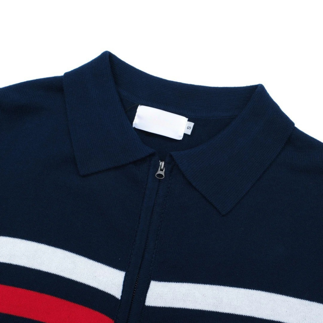 Veste en maille zippée rétro – Bleu marine vintage