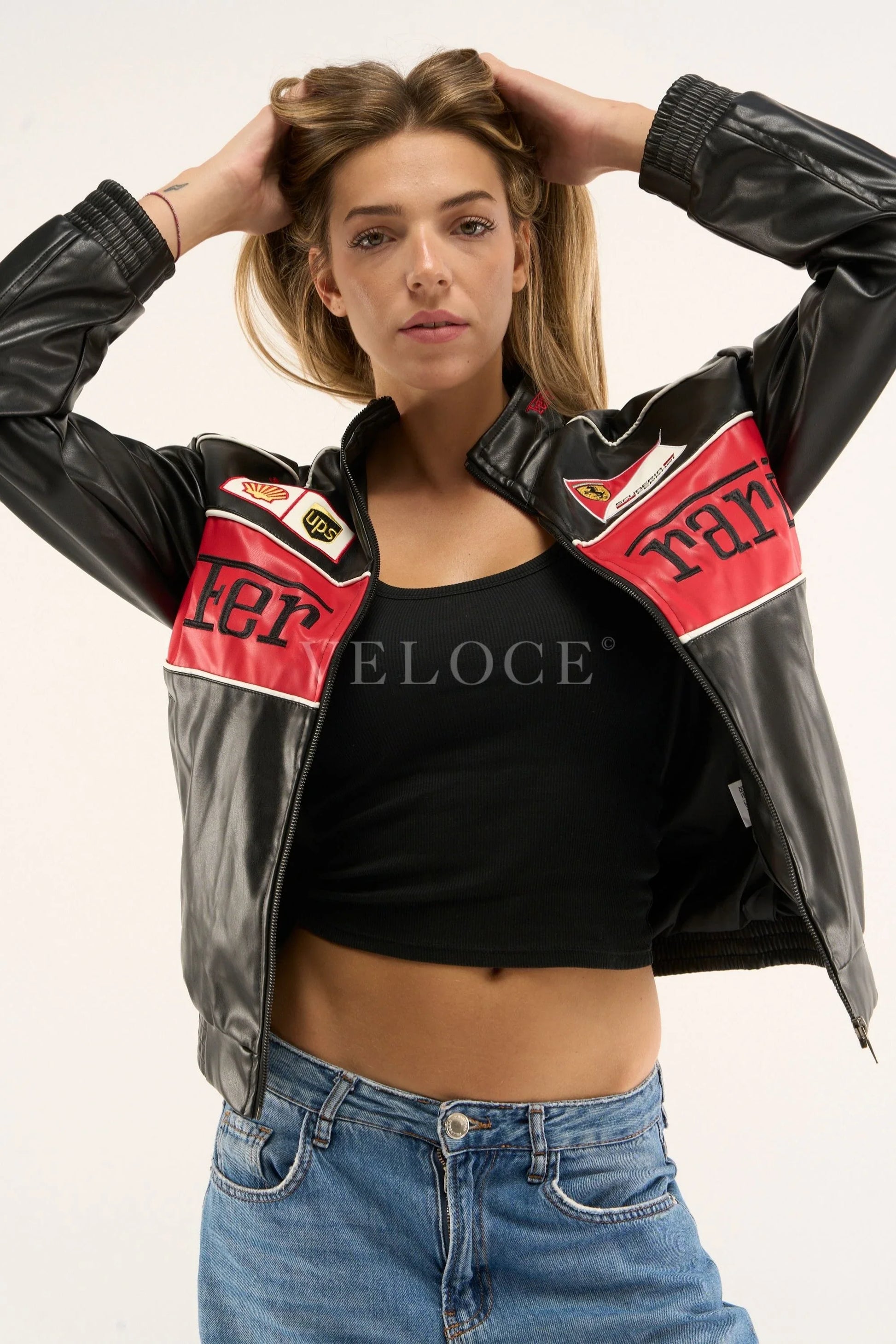Veste en cuir vintage Ferrari F1 - Édition rouge