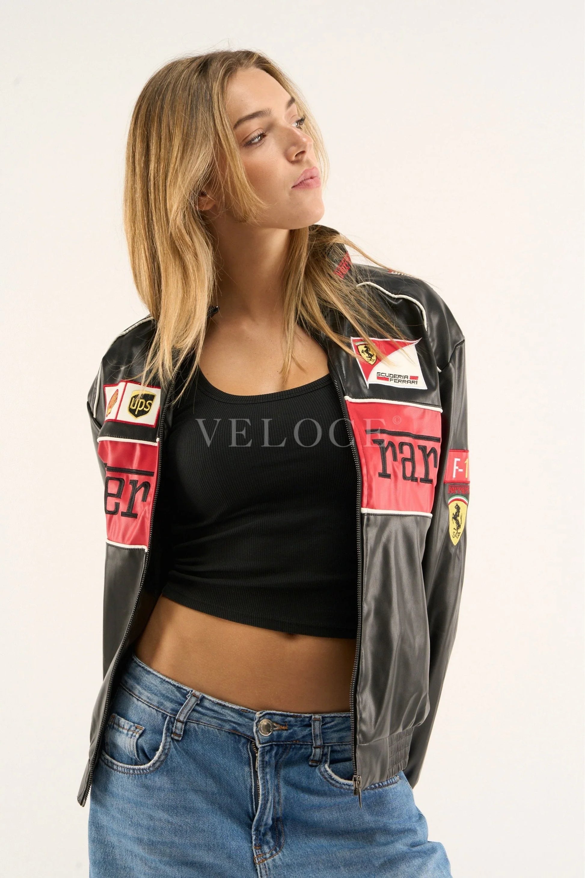 Veste en cuir vintage Ferrari F1 - Édition rouge