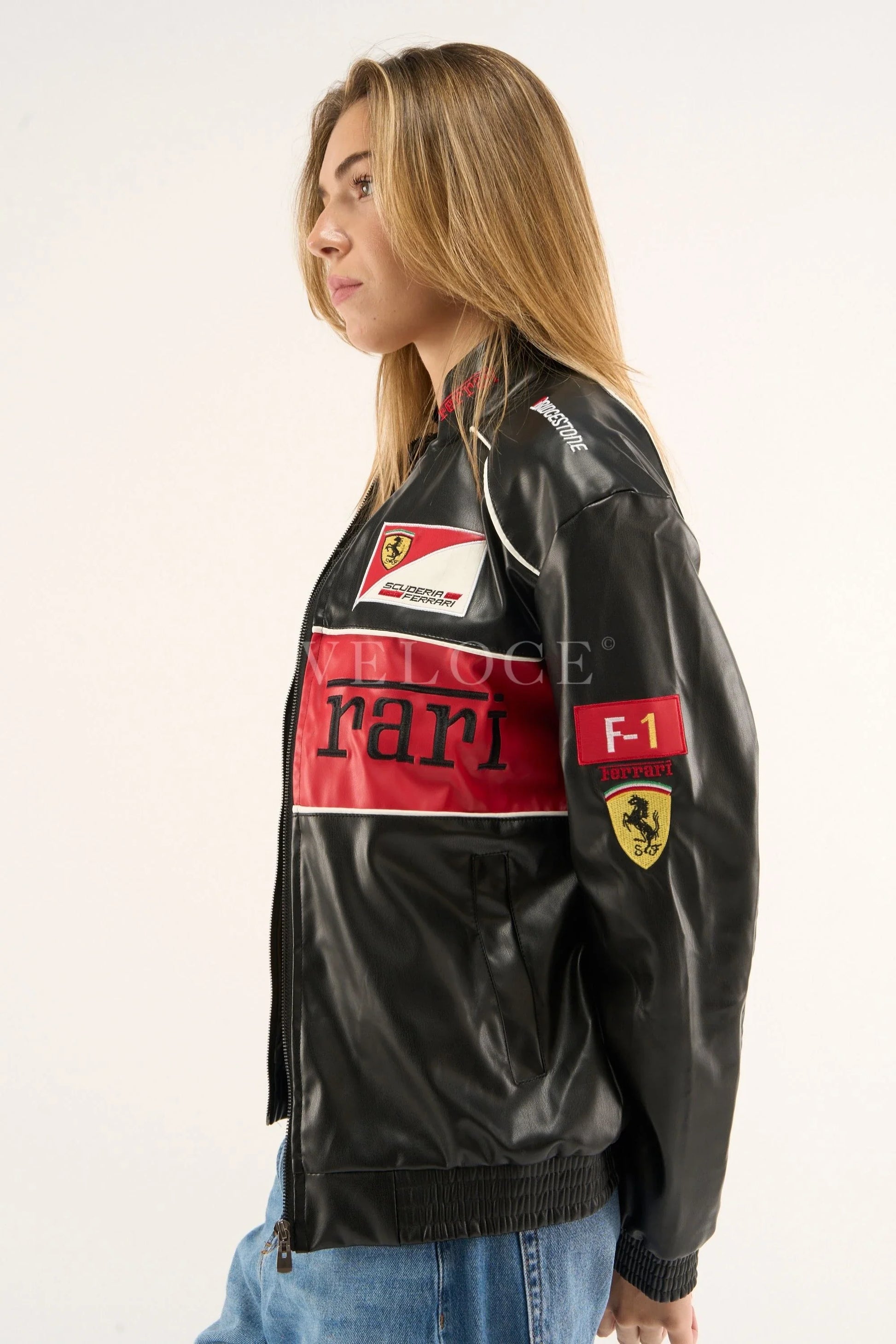 Veste en cuir vintage Ferrari F1 - Édition rouge
