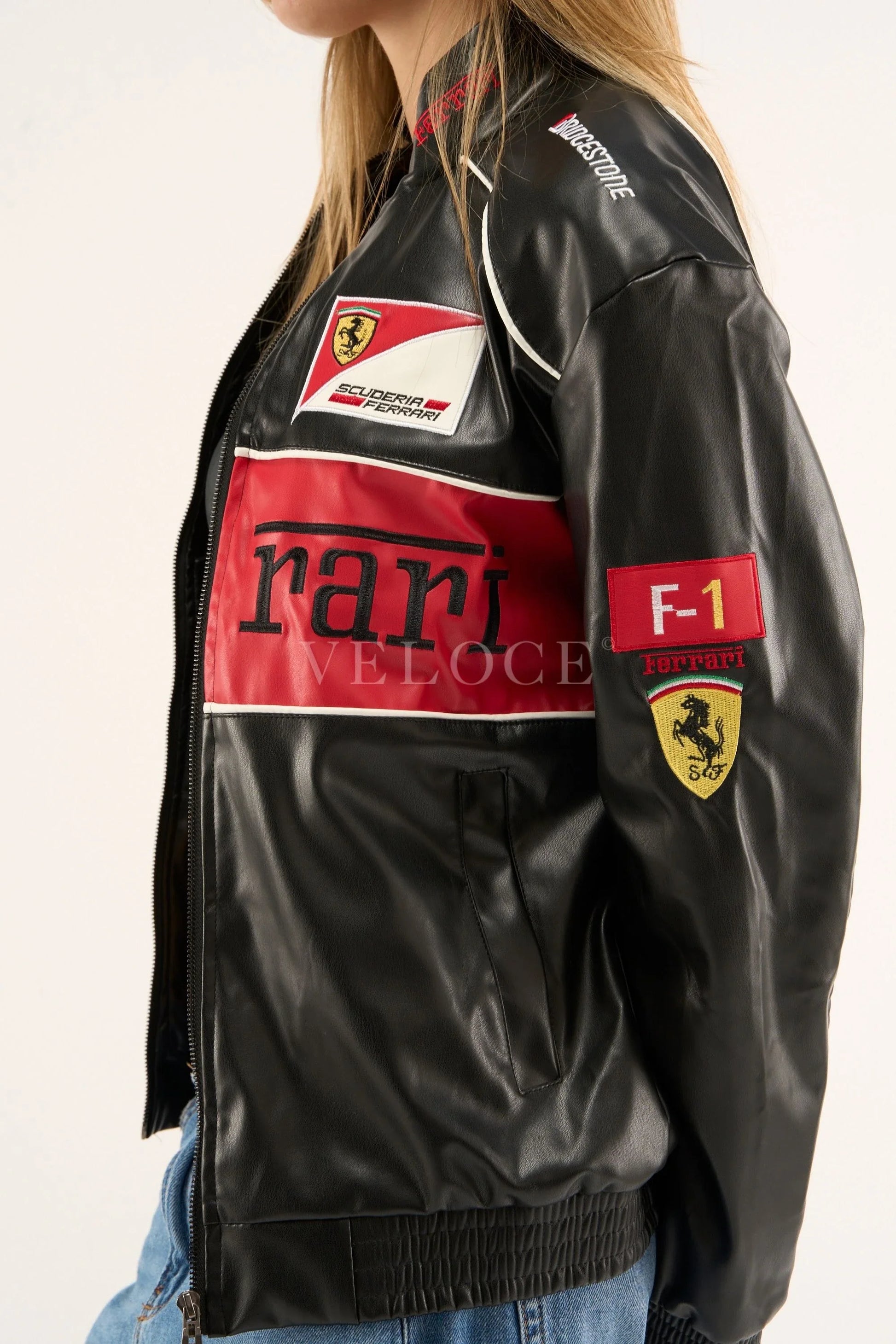 Veste en cuir vintage Ferrari F1 - Édition rouge