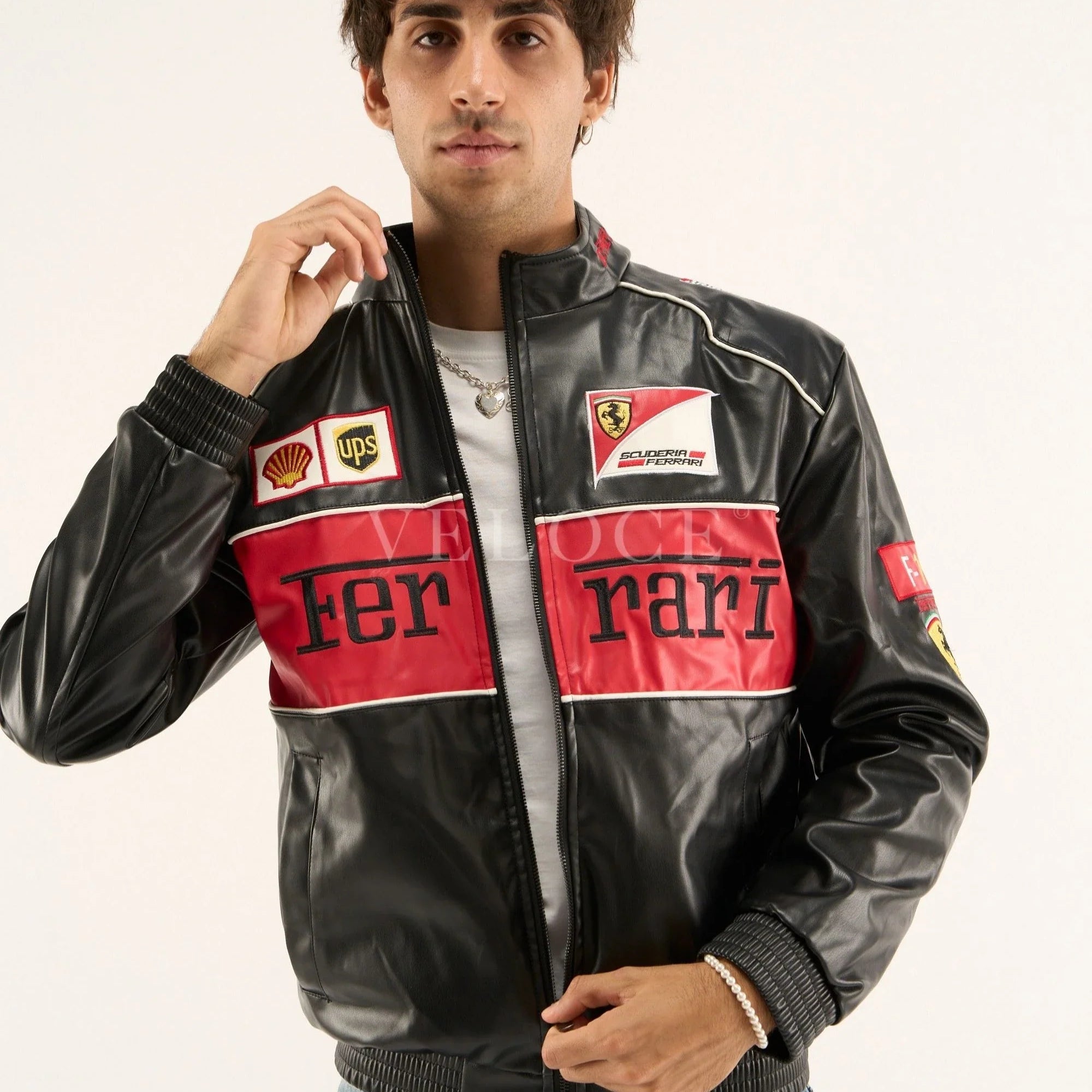 Veste en cuir vintage Ferrari F1 - Édition rouge