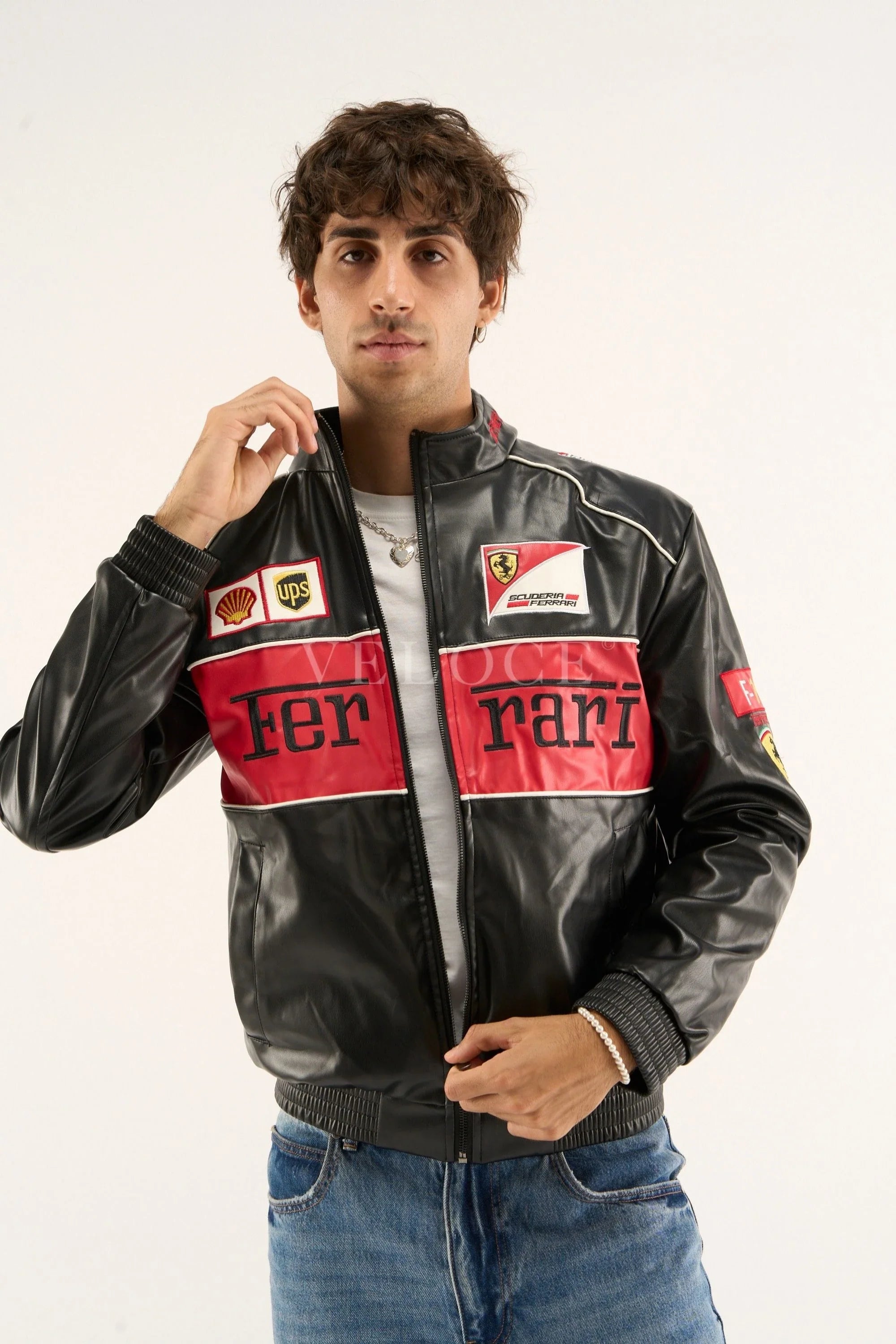 Veste en cuir vintage Ferrari F1 - Édition rouge