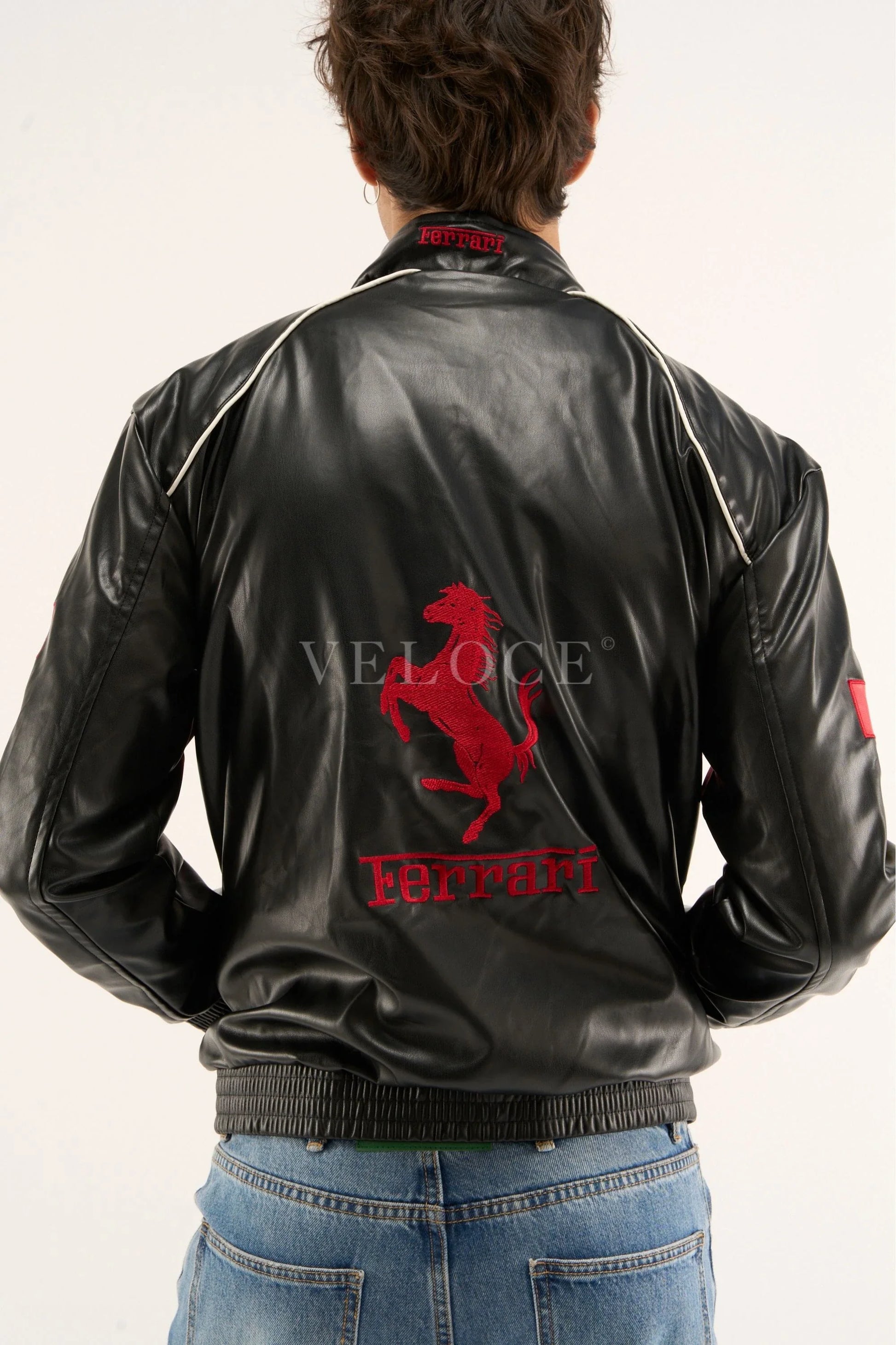Veste en cuir vintage Ferrari F1 - Édition rouge