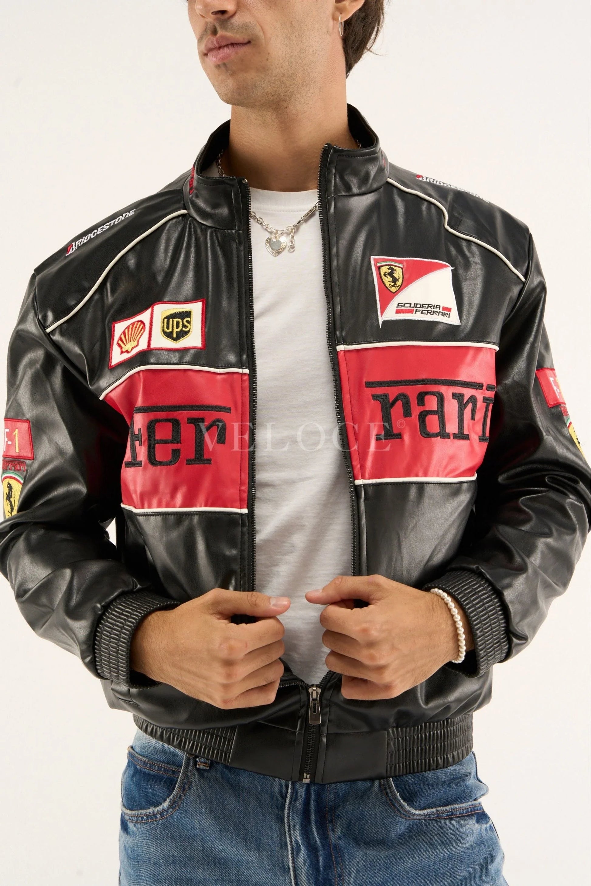 Veste en cuir vintage Ferrari F1 - Édition rouge