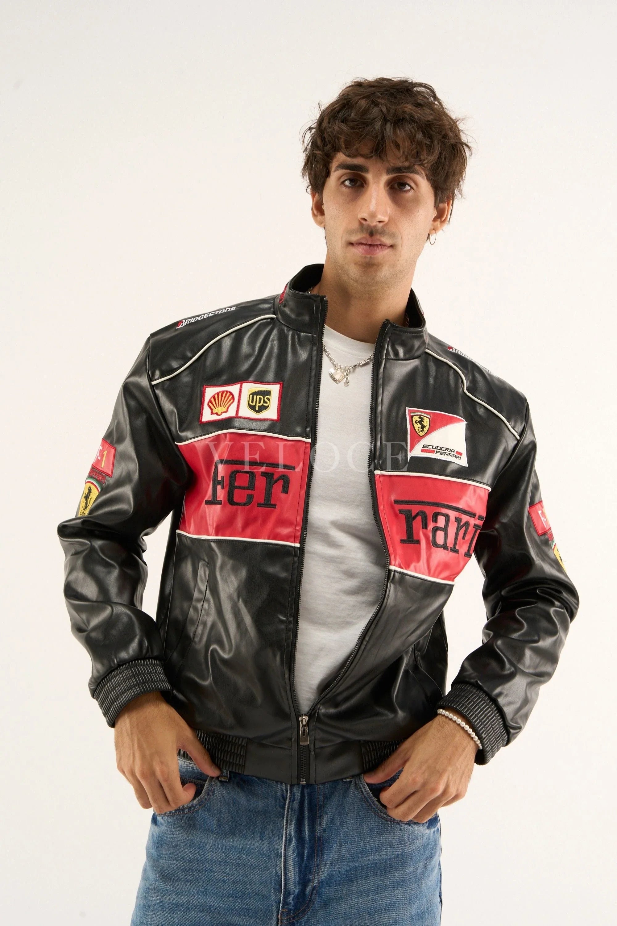 Veste en cuir vintage Ferrari F1 - Édition rouge