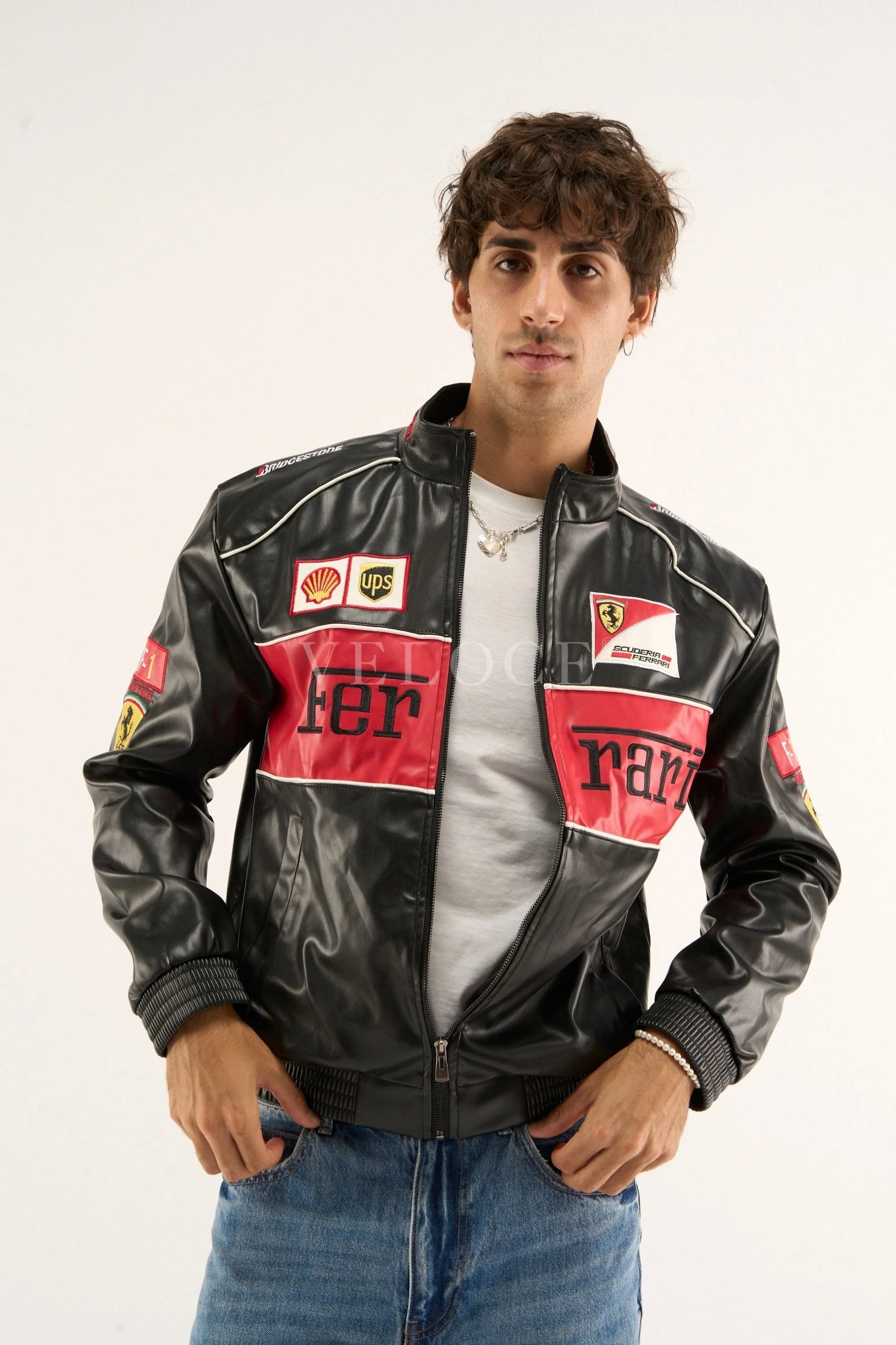 Veste en cuir vintage Ferrari F1 - Édition rouge