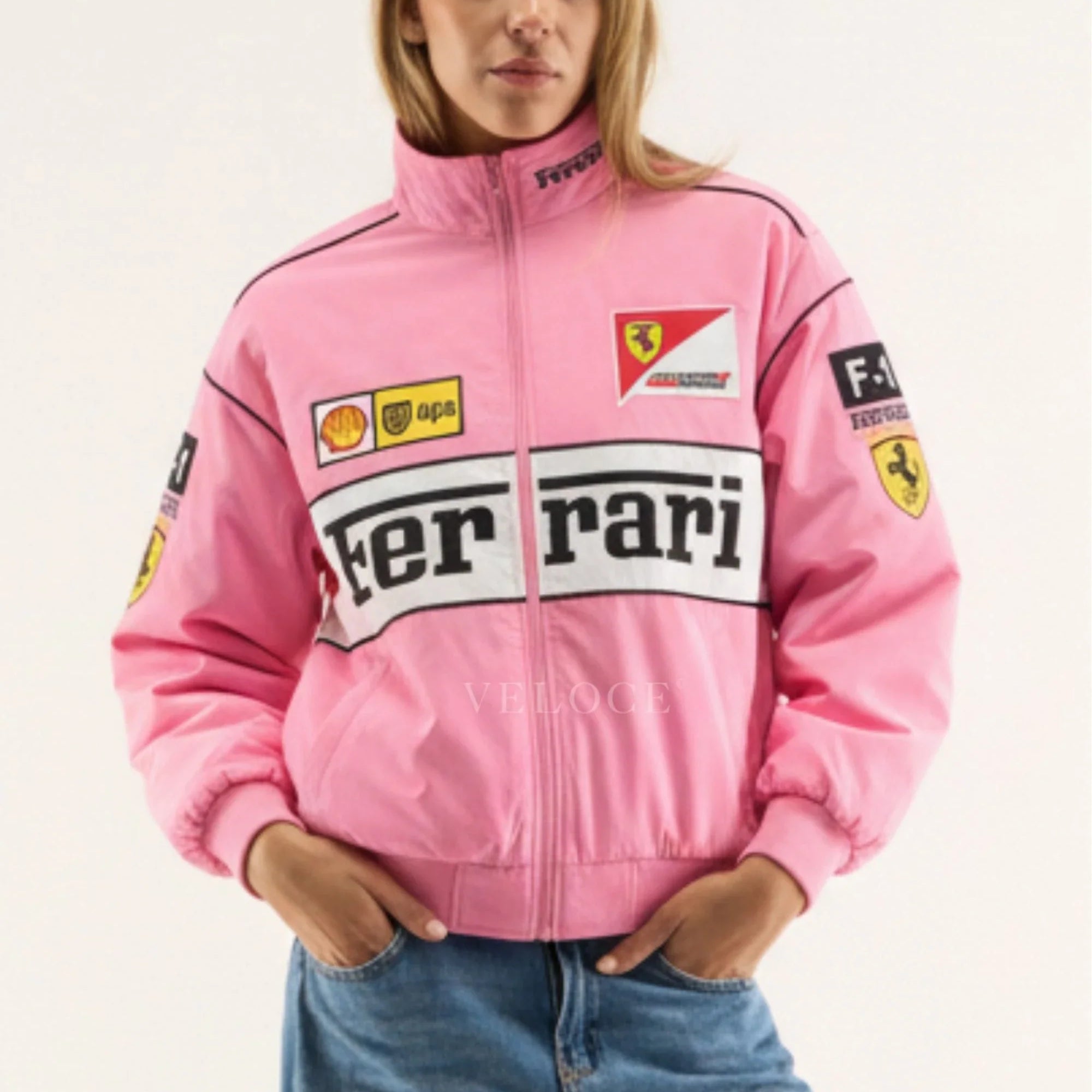 Veste de course Ferrari F1 Vintage – Édition Rose