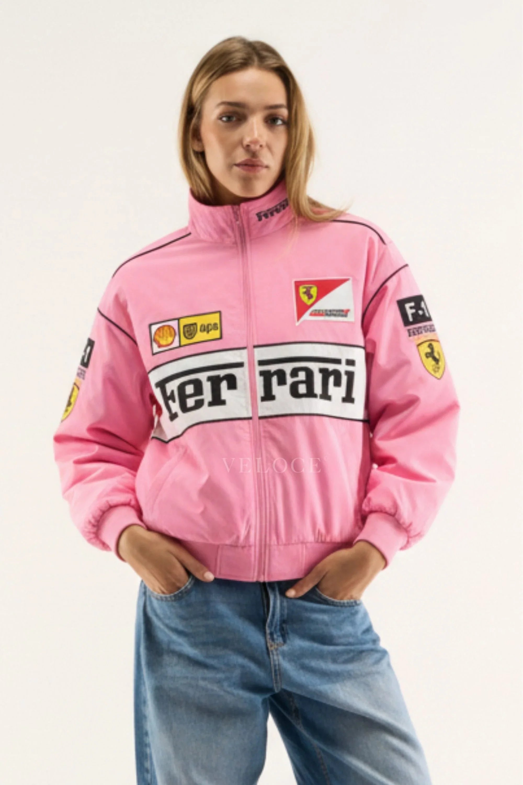 Veste de course Ferrari F1 Vintage – Édition Rose
