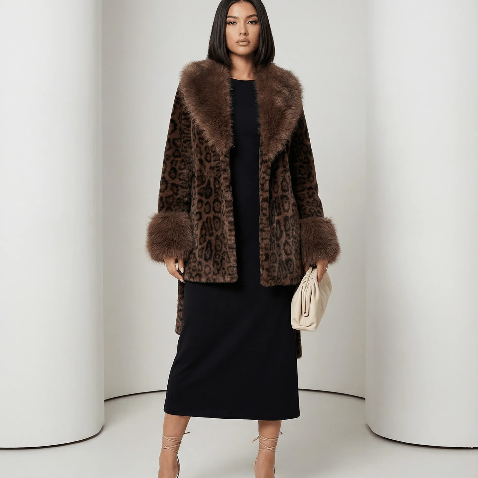 Manteau ceinturé en fausse fourrure Marbella