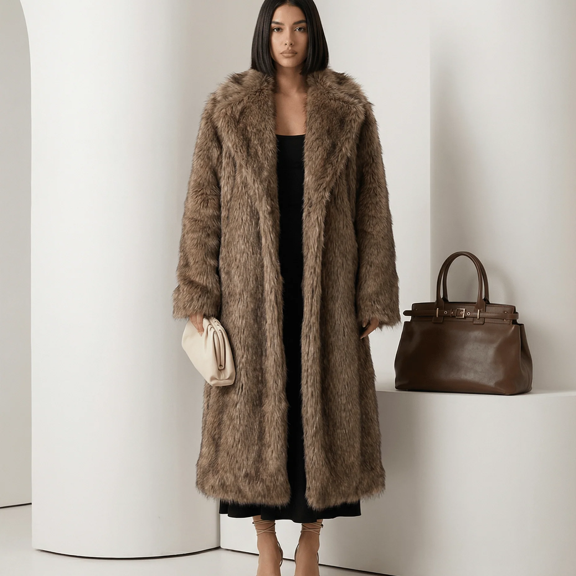 Manteau long en fausse fourrure Eden