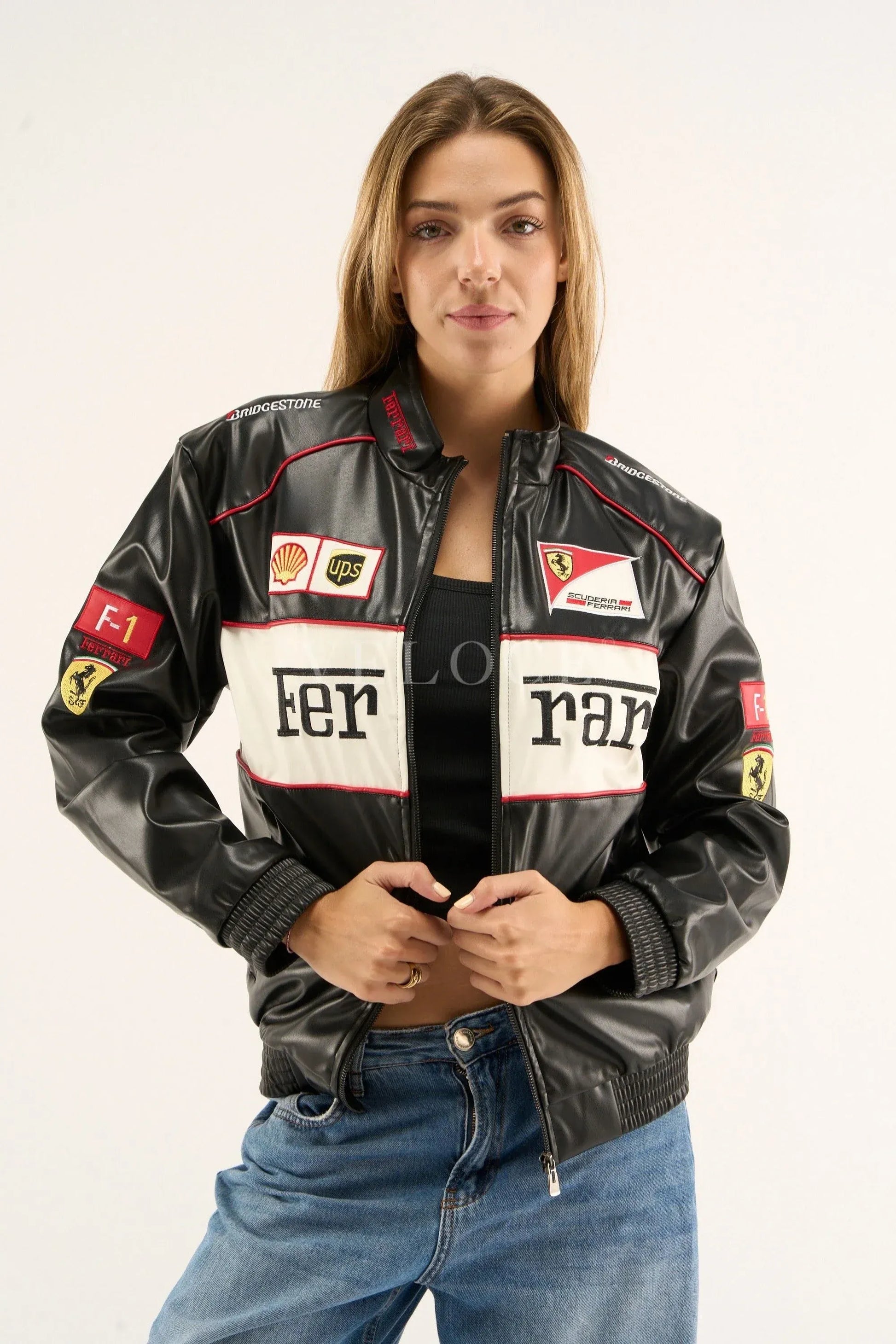 Veste en cuir vintage Ferrari F1 - Édition blanche