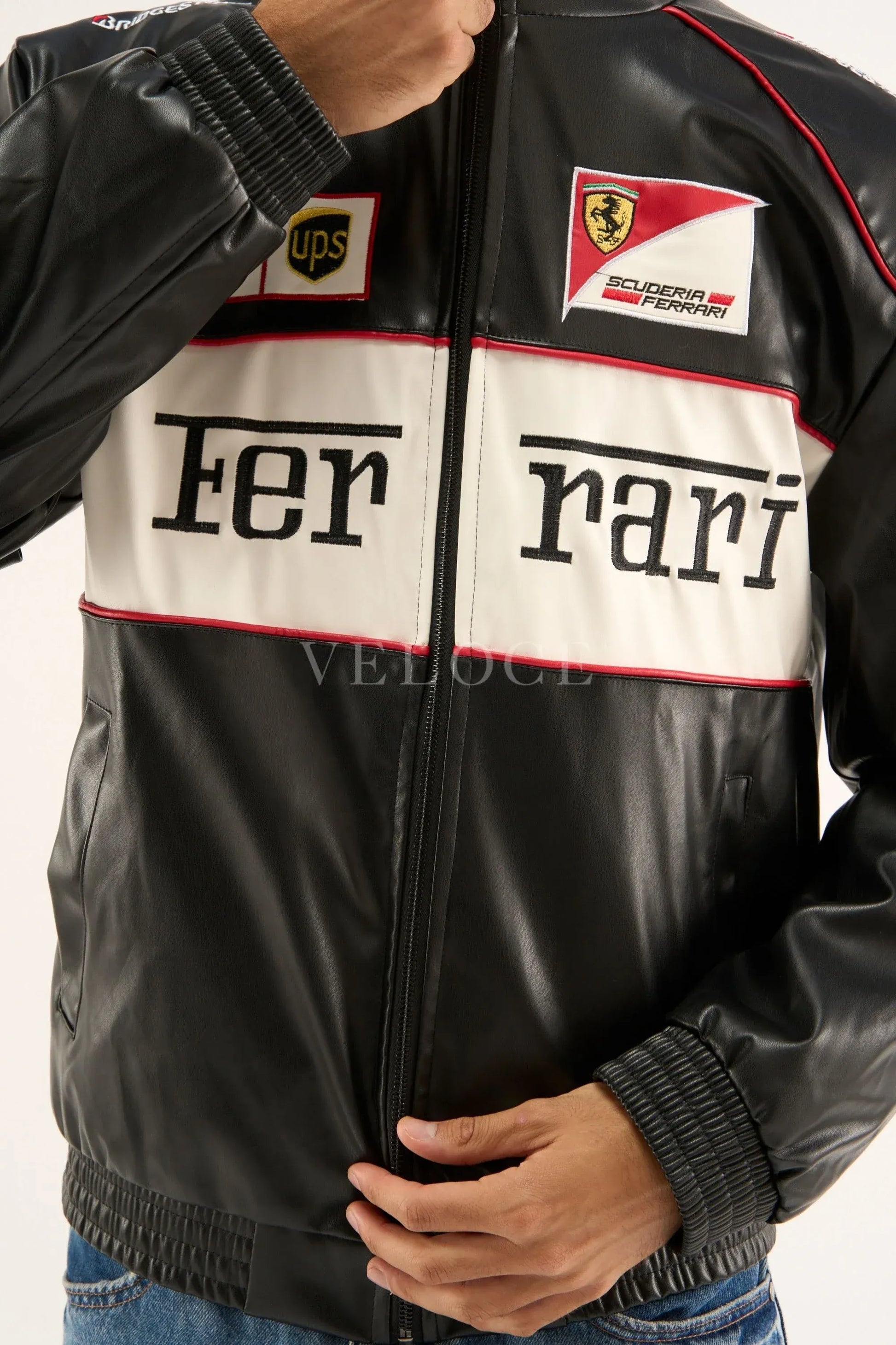 Veste en cuir vintage Ferrari F1 - Édition blanche
