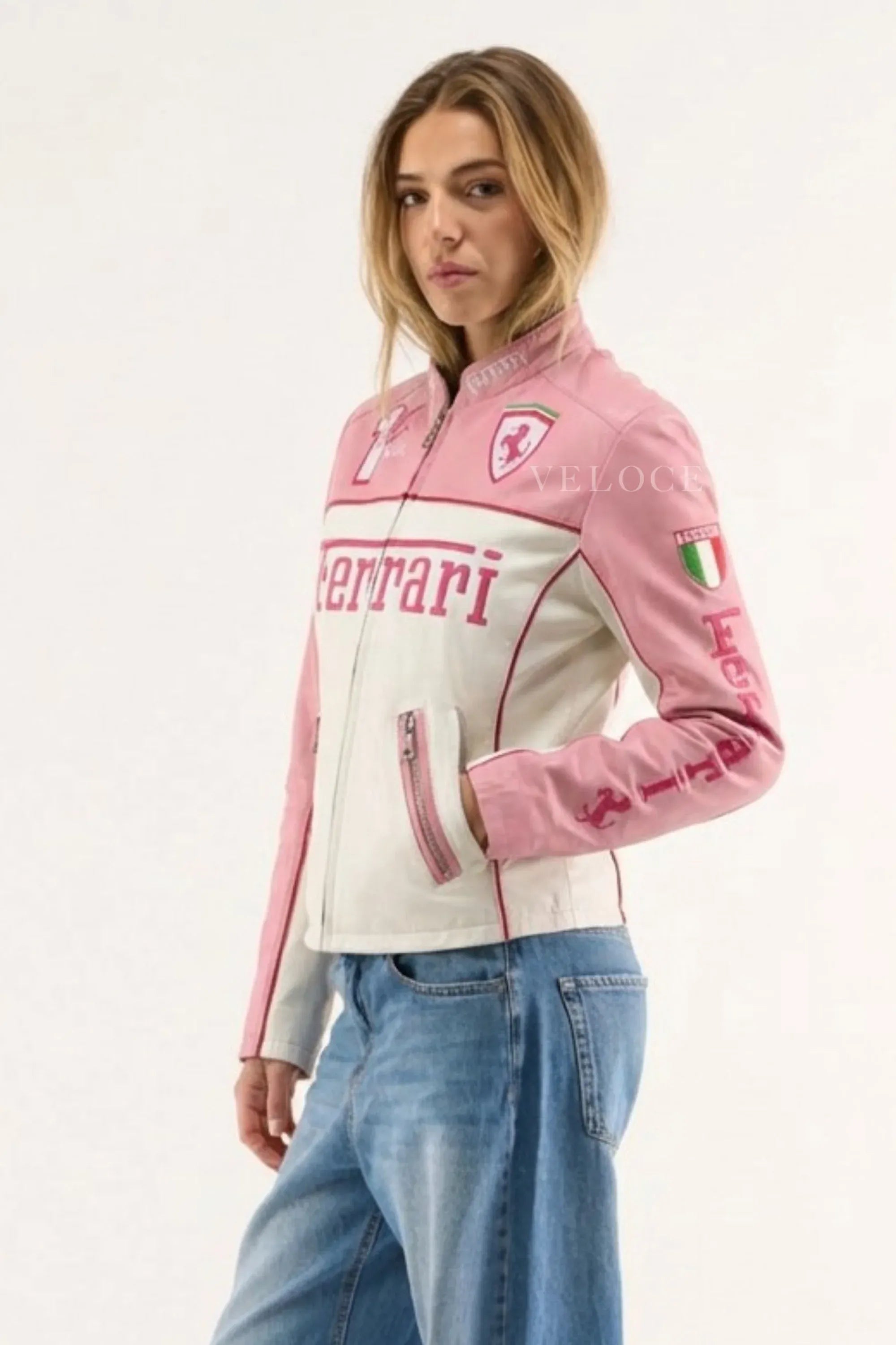 Veste en cuir Ferrari Vintage - Édition Rose