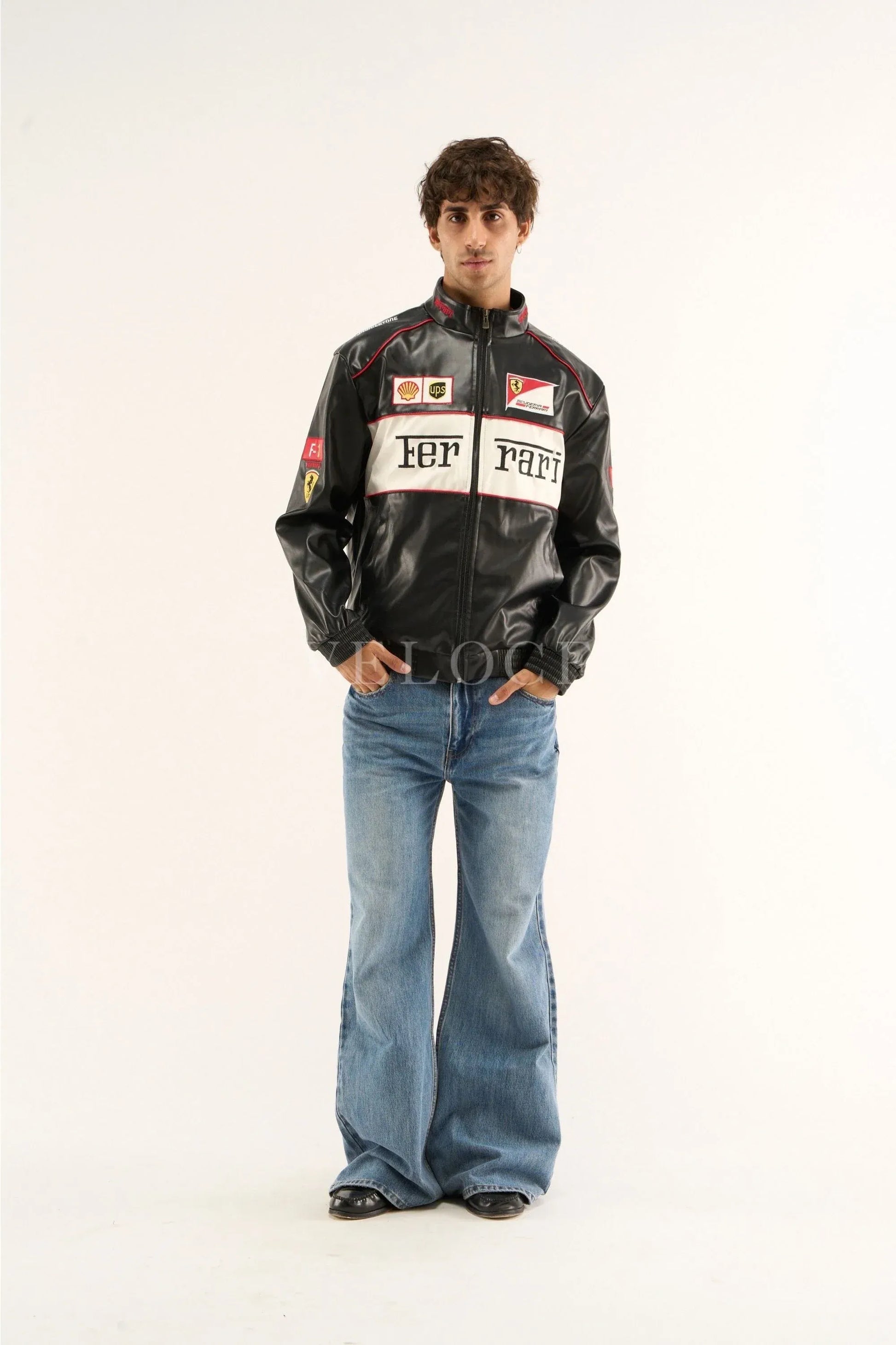 Veste en cuir vintage Ferrari F1 - Édition blanche