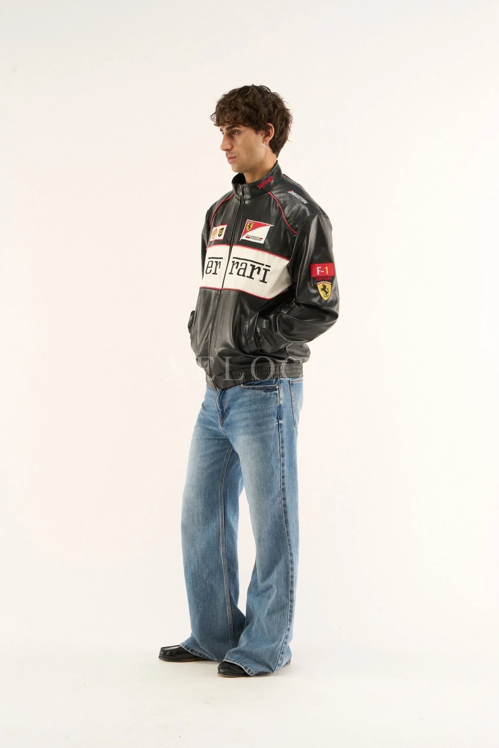 Veste en cuir vintage Ferrari F1 - Édition blanche