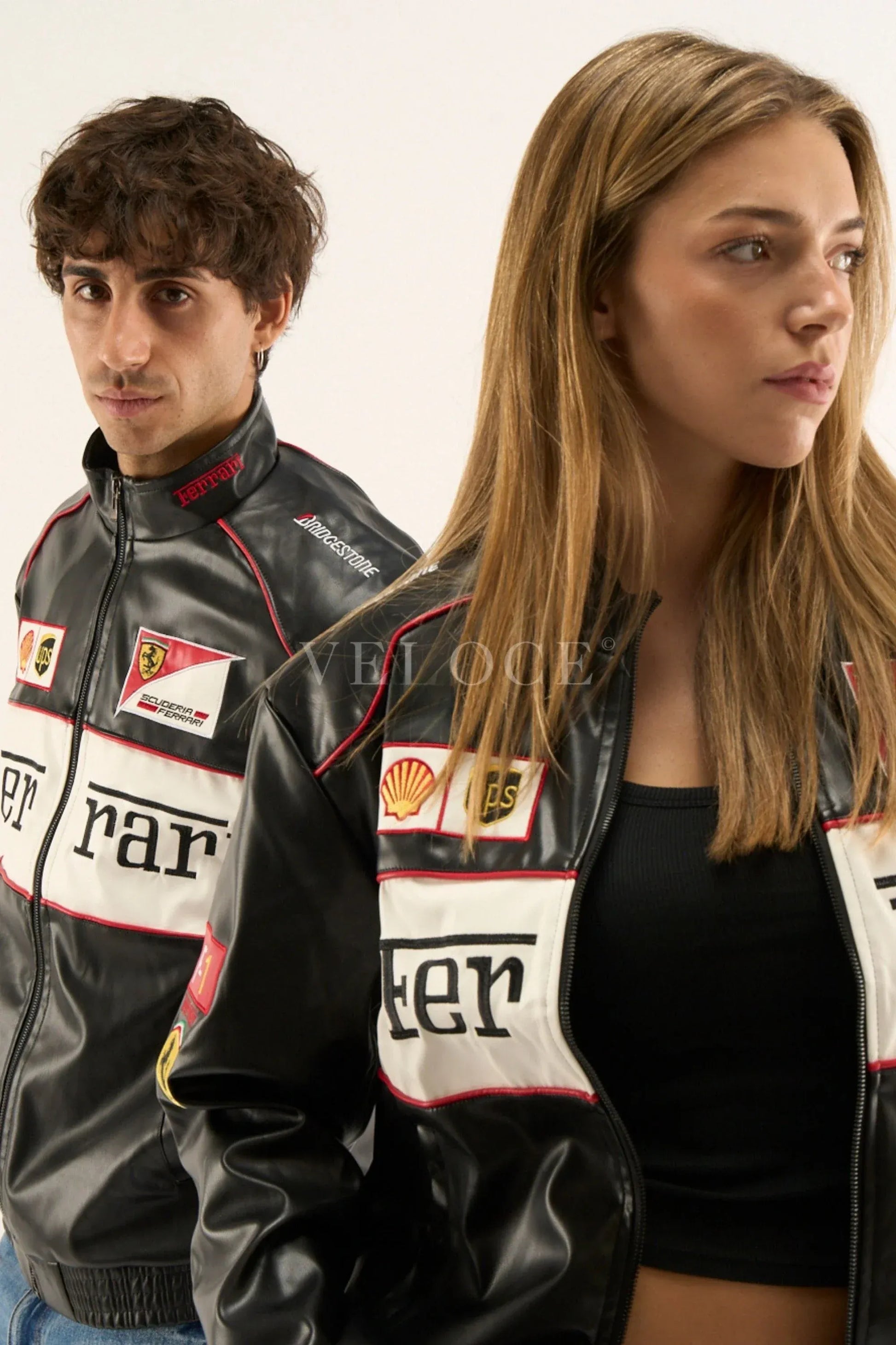 Veste en cuir vintage Ferrari F1 - Édition blanche