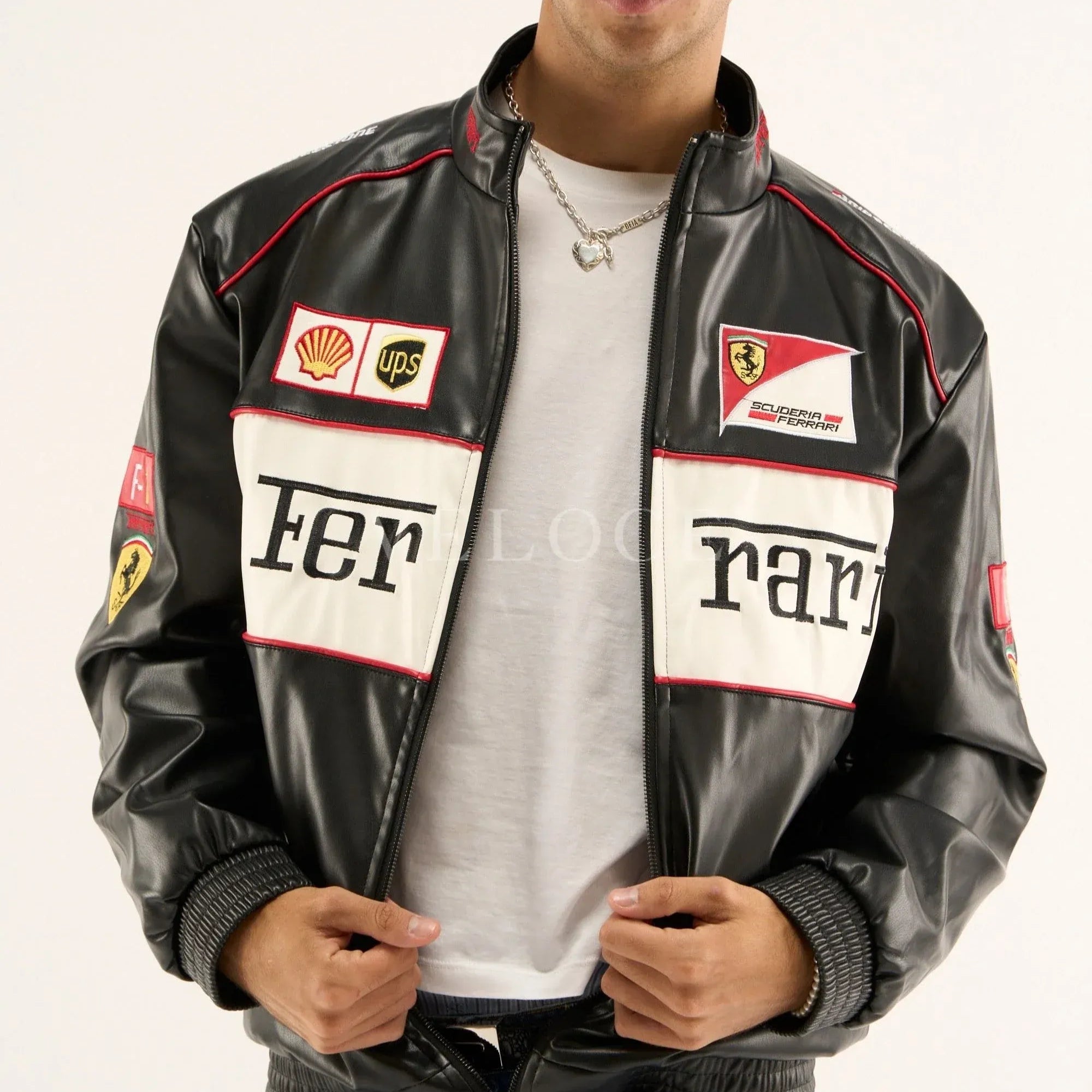 Veste en cuir vintage Ferrari F1 - Édition blanche