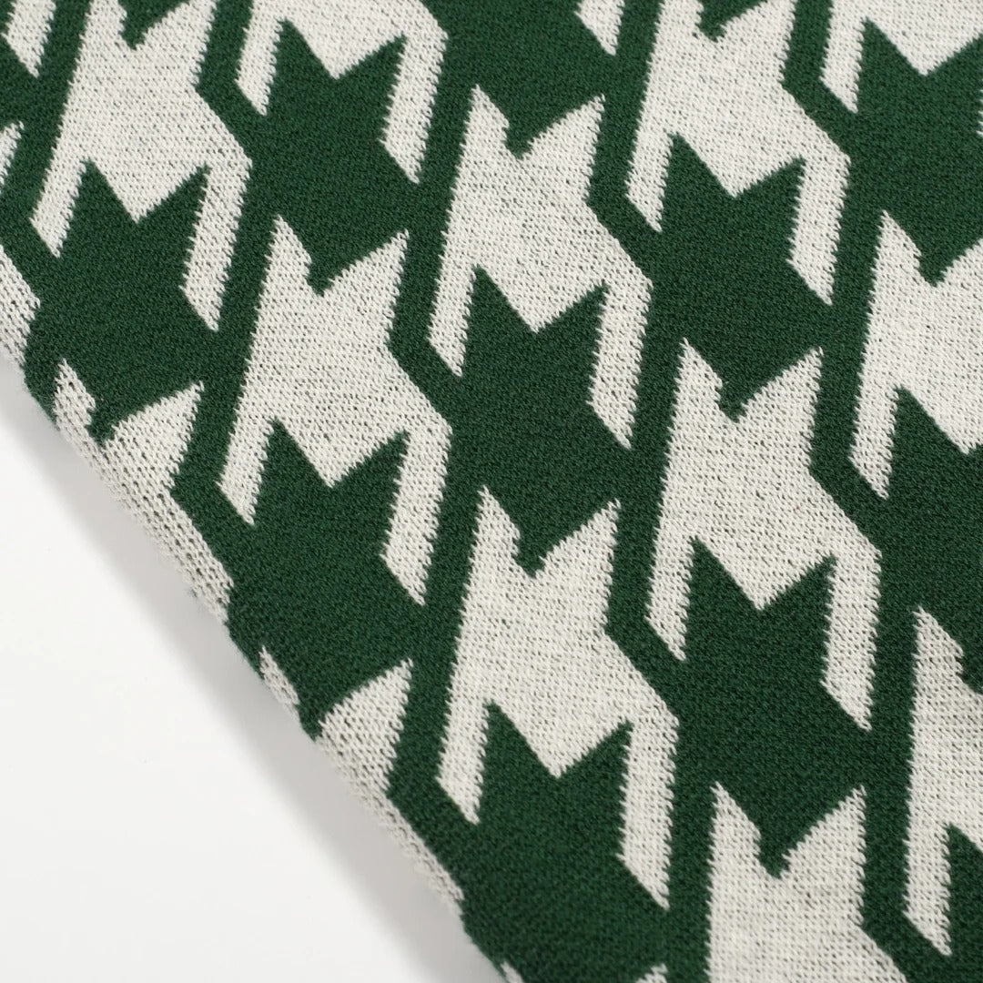 Cardigan vintage vert en maille jacquard