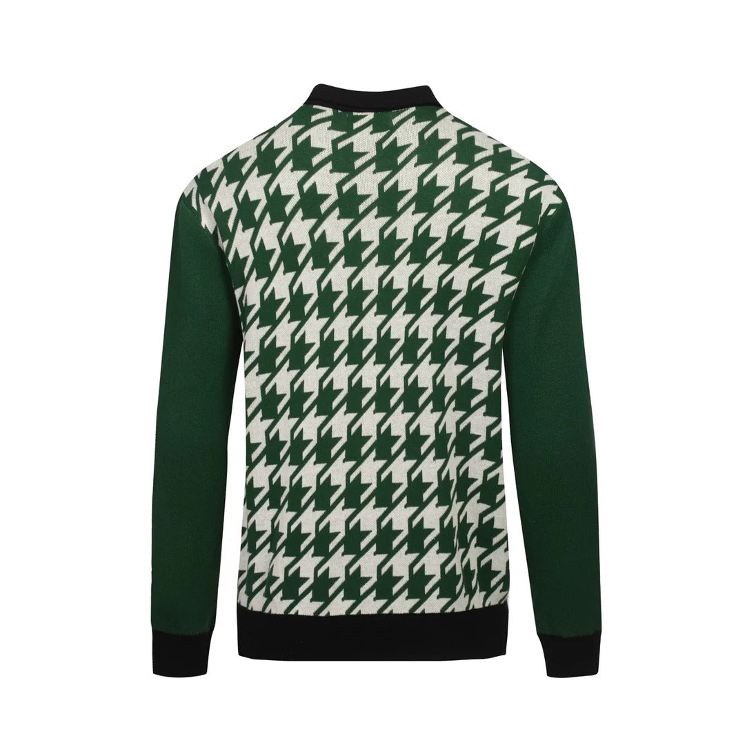 Cardigan vintage vert en maille jacquard