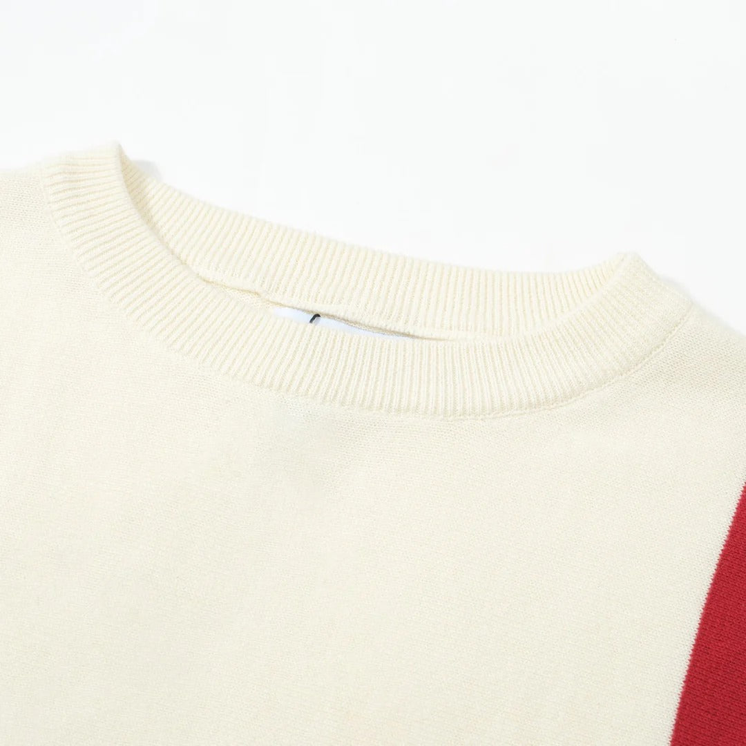 Pull rayé – Crème, style rétro