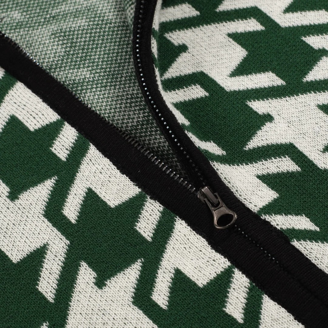 Cardigan vintage vert en maille jacquard