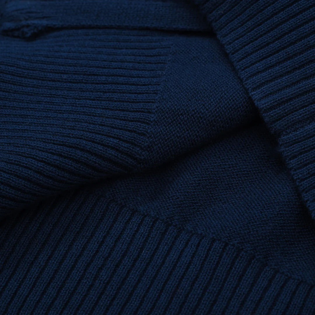 Veste en maille zippée rétro – Bleu marine vintage