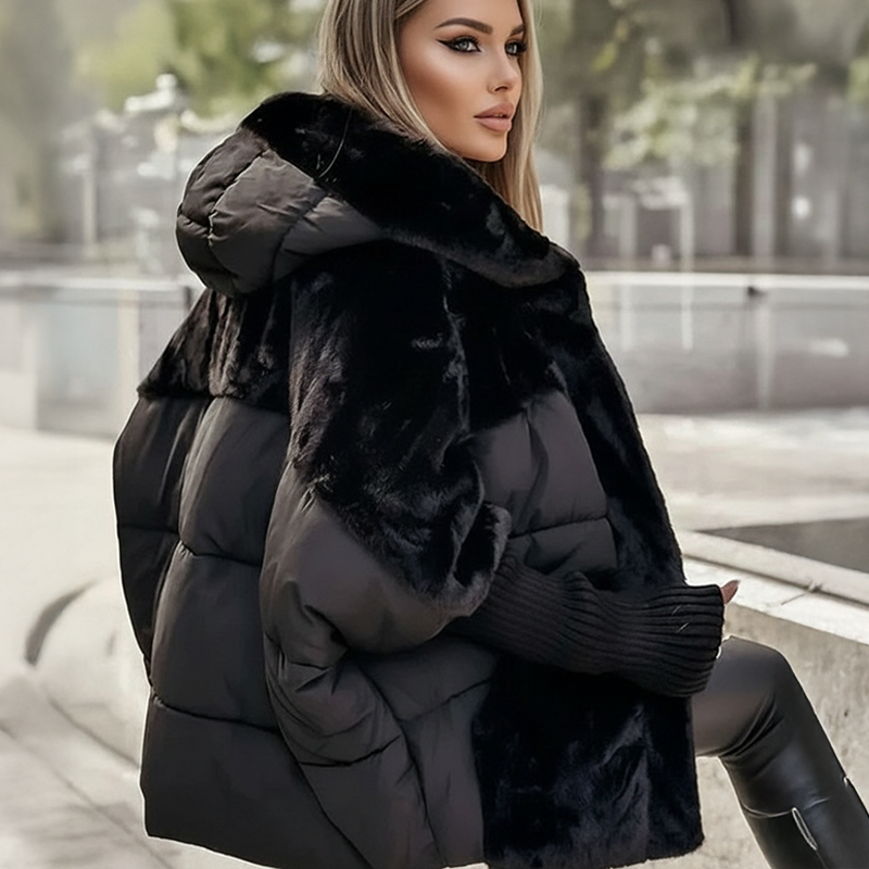 Doudoune oversize à capuche pour femme, motif patchwork