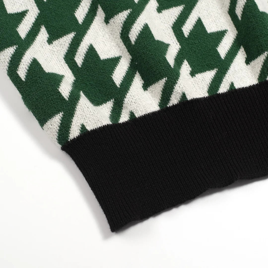 Cardigan vintage vert en maille jacquard