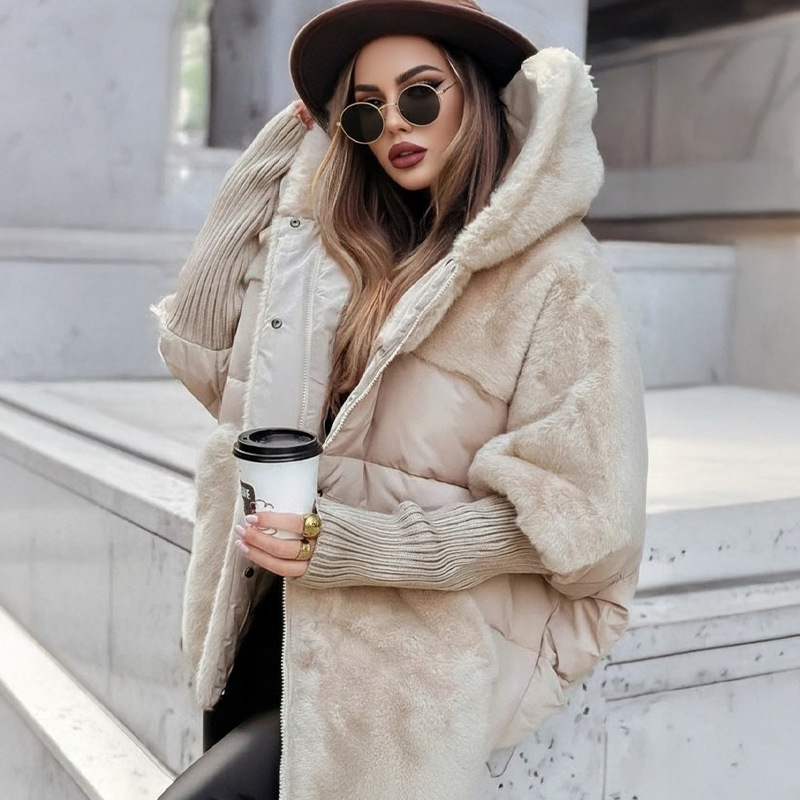 Doudoune oversize à capuche pour femme, motif patchwork