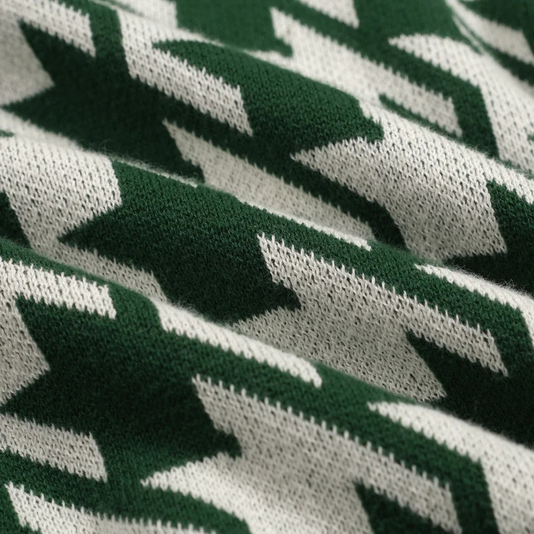 Cardigan vintage vert en maille jacquard