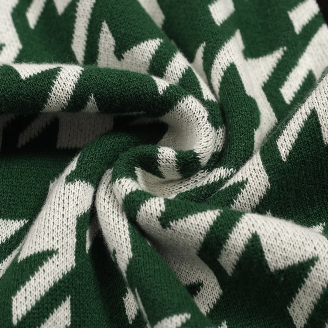 Cardigan vintage vert en maille jacquard
