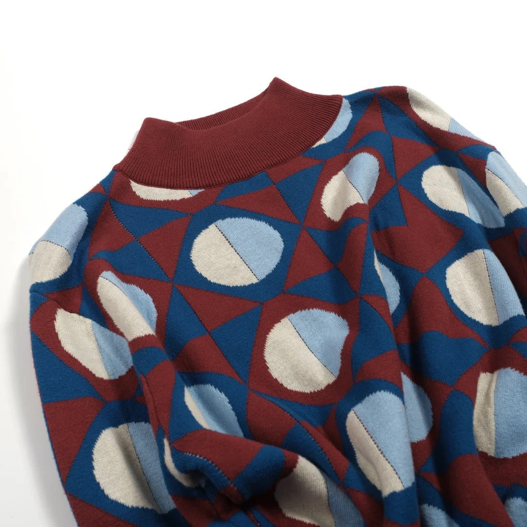 Pull à col montant multicolores rétro artistiques