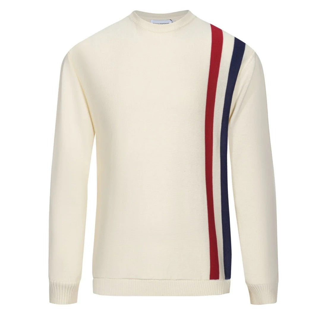 Pull rayé – Crème, style rétro