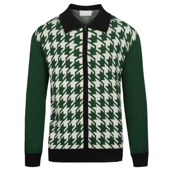 Cardigan vintage vert en maille jacquard