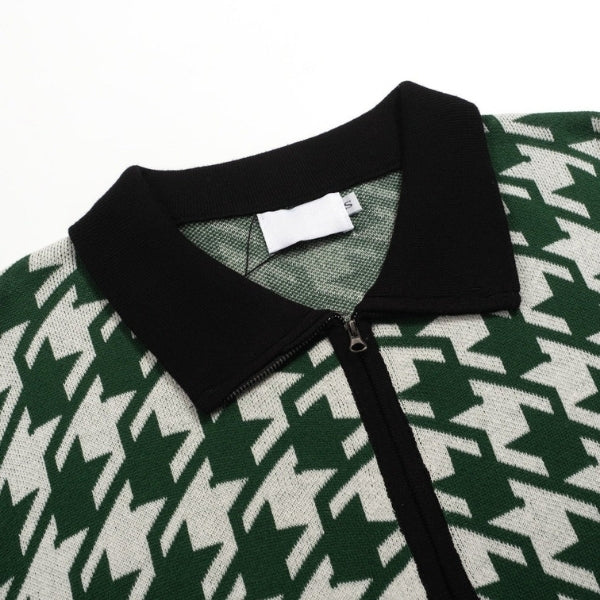 Cardigan vintage vert en maille jacquard