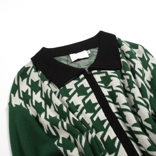 Cardigan vintage vert en maille jacquard