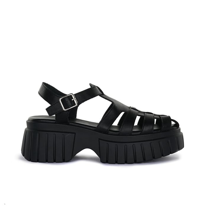Sandales compensées noires pour femmes avec boucle