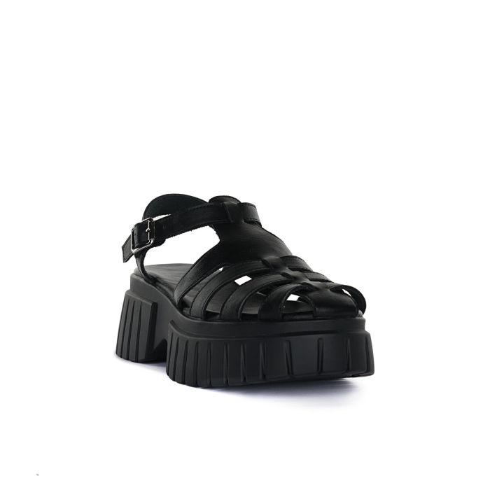 Sandales compensées noires pour femmes avec boucle