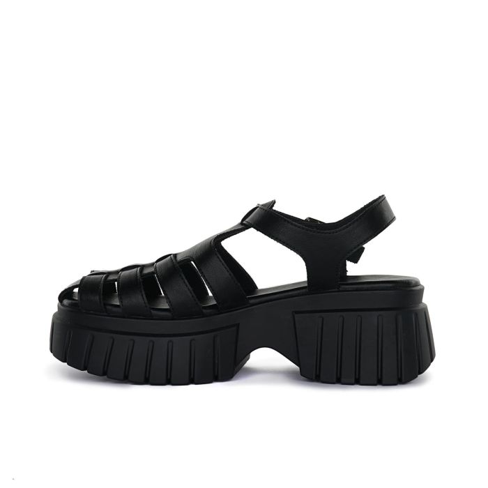 Sandales compensées noires pour femmes avec boucle